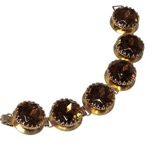 Vintage Mid-Century Smoky Glass Statement Bracelet Large Faceted Stones